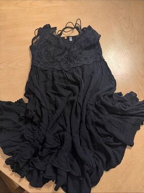 Free People Navy Blue Lace-Trim Mini Dress